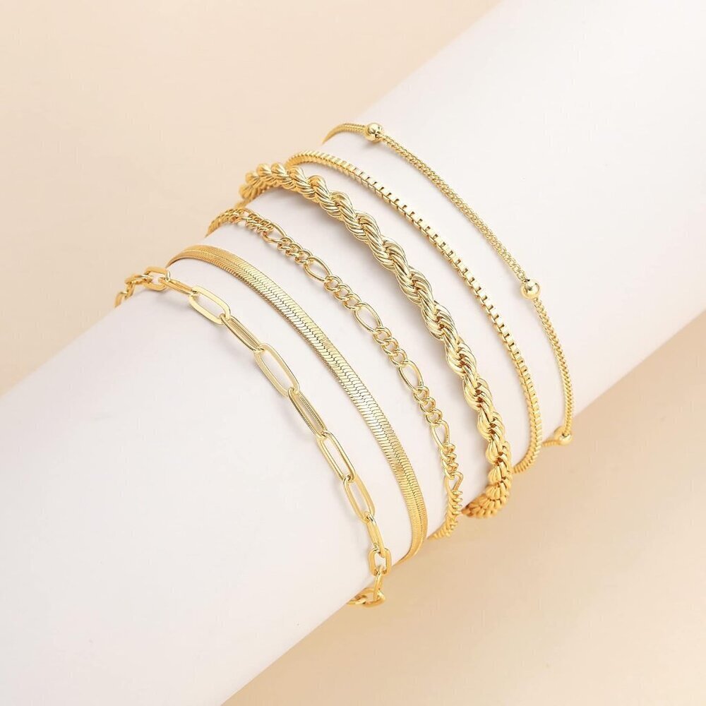 Gold Bracelets for Women's Waterproof, 14K Gold Plated Jewelry Sets Trendy - Picture 7 of 9